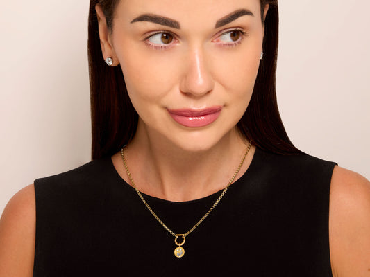 Cece 'Skeleton Lovers' Enamel Charm with Horseclip Diamond Necklace, Small, in 18K Gold