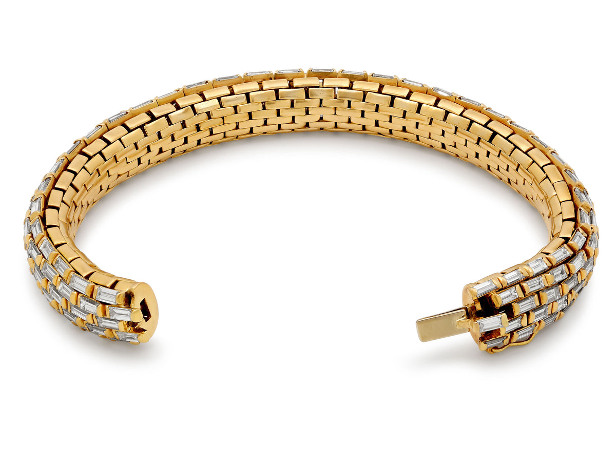 Baguette Diamond Brick Link Bracelet in 18K Gold