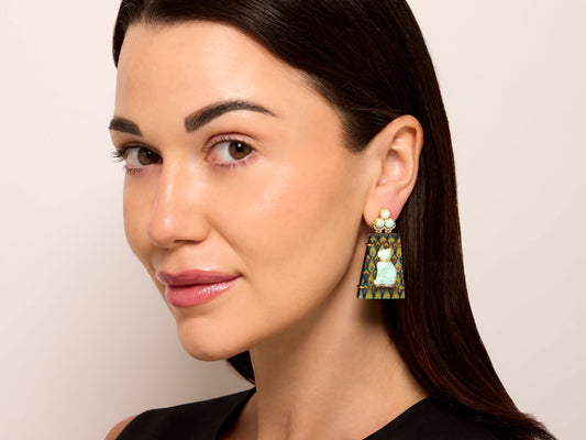 Silvia Furmanovich Wood Marquetry, Amazonite, and Diamond Earrings in 18K Gold