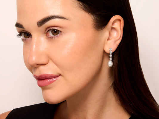 Beladora 'Bespoke' Natural Pearl and Diamond Earrings in Platinum