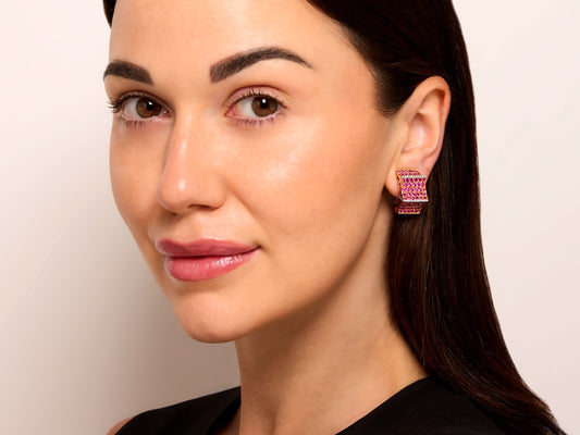Pink Sapphire and Diamond Earrings in 18K Rose Gold