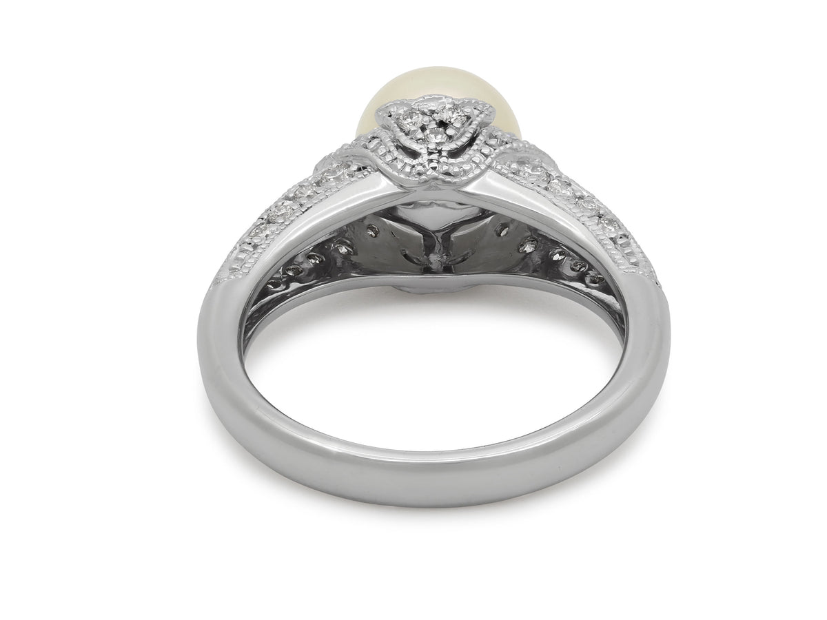 Mikimoto Pearl and Diamond Ring in Platinum