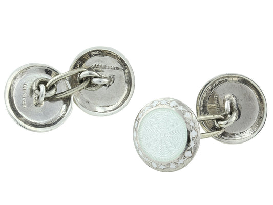 Mid-Century Guilloche Enamel Dress Set in Sterling Silver