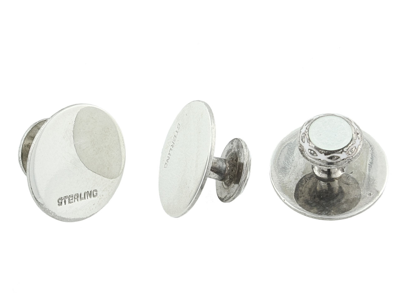 Mid-Century Guilloche Enamel Dress Set in Sterling Silver