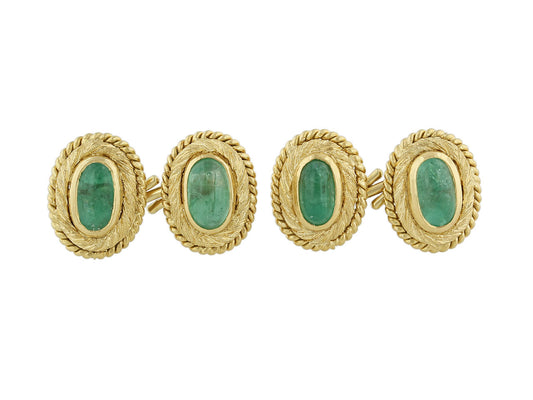 Mid-Century Emerald Cufflinks in 18K Gold