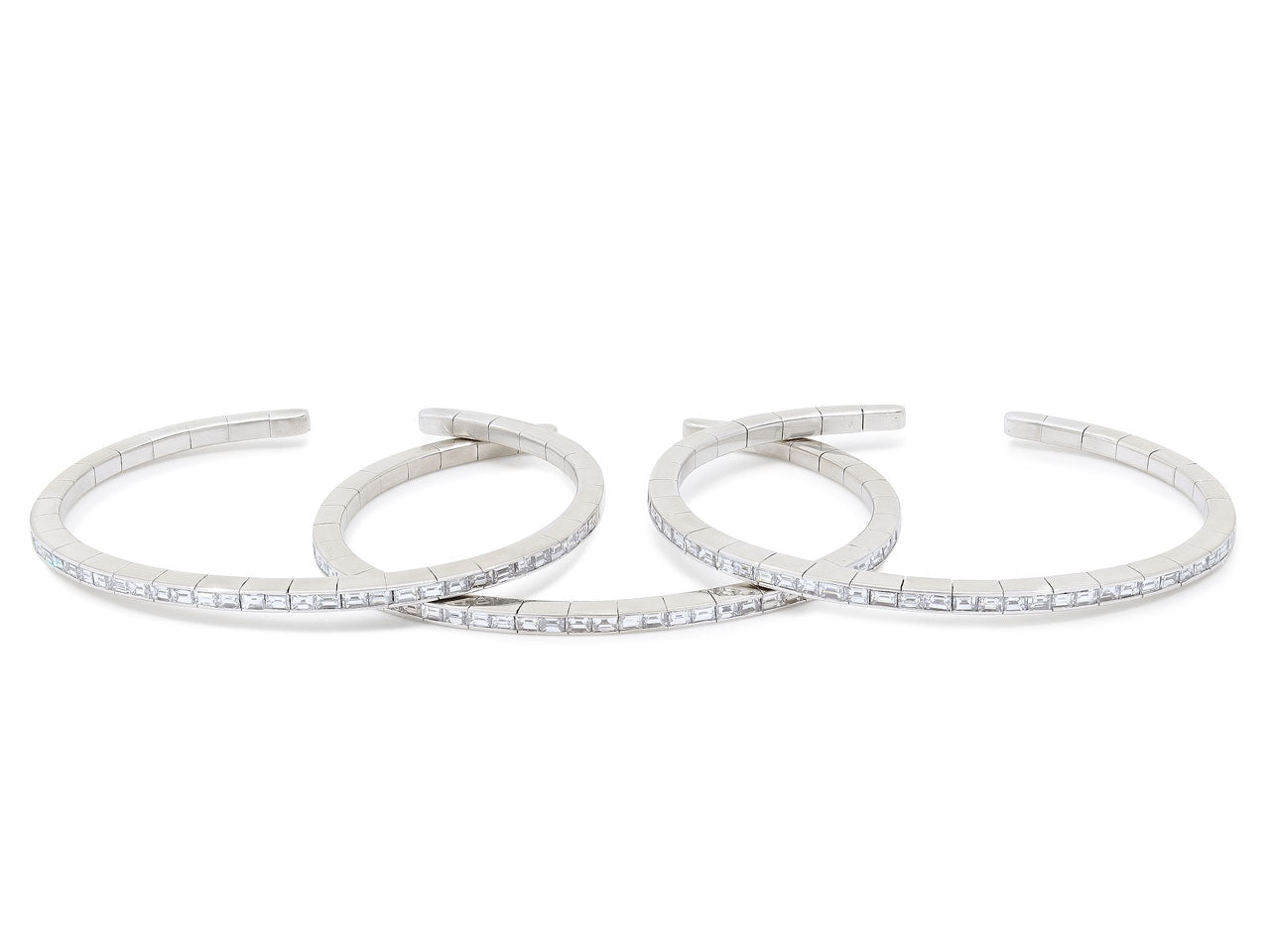 Set of Three Flexible Diamond Bracelets in 18K White Gold