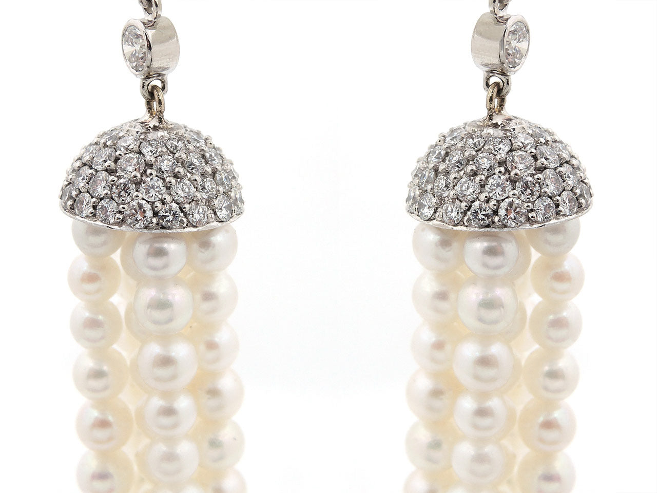 Beladora 'Bespoke' Pearl and Diamond Tassel Earrings in Platinum