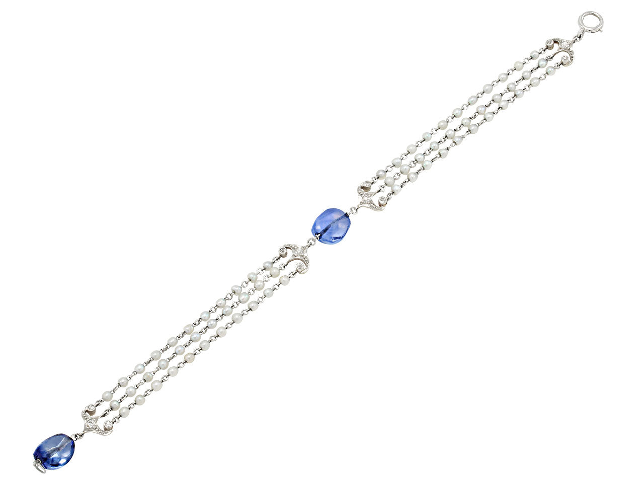 Art Deco Sapphire Bead and Seed Pearl Bracelet in 14K