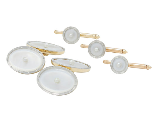 Art Deco Mother-of-Pearl Dress Set in Platinum and 14K Gold