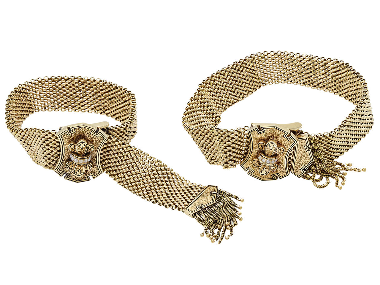 Pair of Antique Victorian Mesh Bracelets in 14K Gold