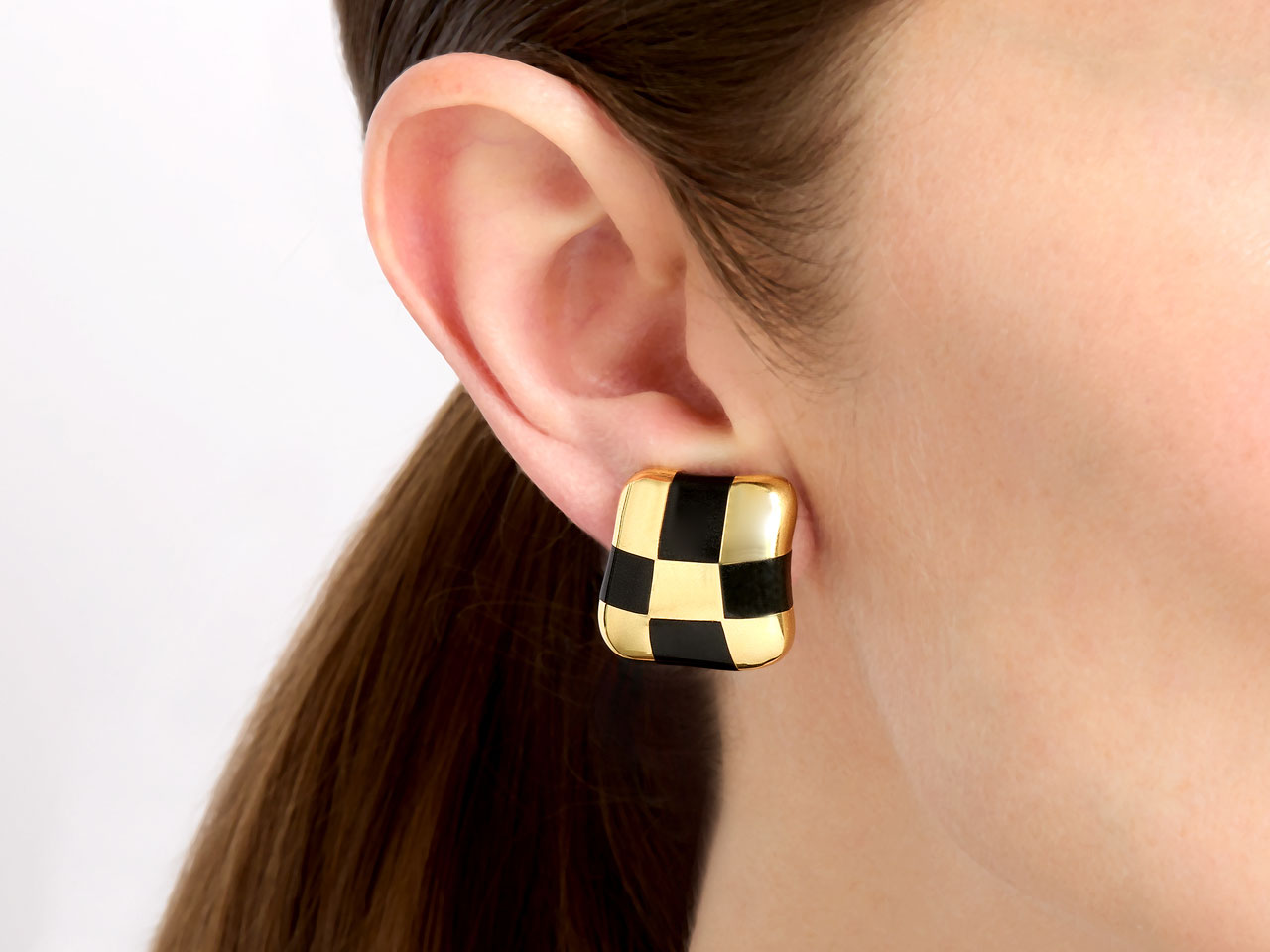Angela Cummings Checkerboard Earrings in Onyx and 18K Gold