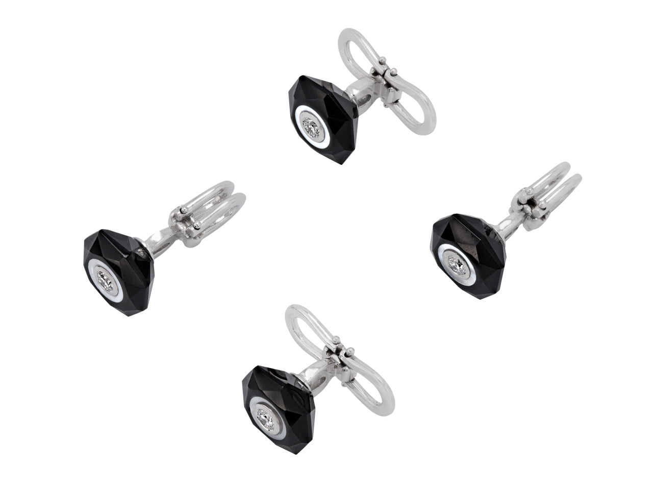 Onyx, Mother-of-Pearl and Diamond Cufflinks Dress Set in 18K White Gold
