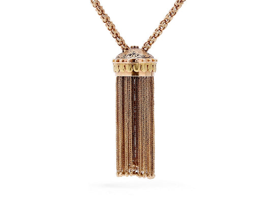 Antique Victorian Tassel Necklace, 60 Inches, in 15K Gold