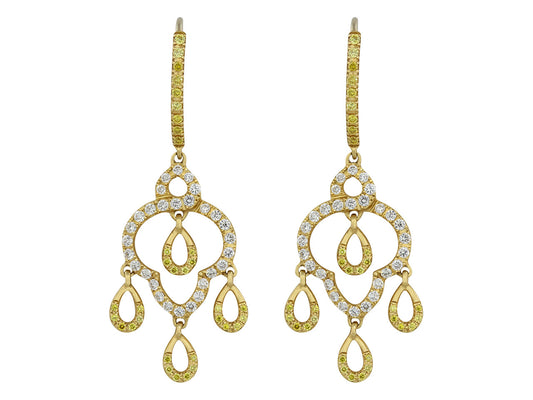 Alan Friedman Yellow and White Diamond Dangle Earrings in 18K