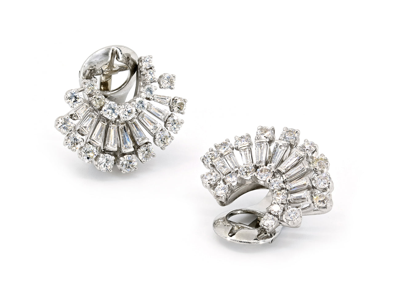 Mid-Century Diamond Fan Earrings in Platinum