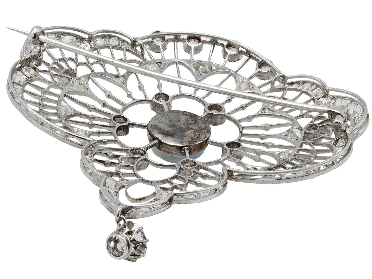 Antique Edwardian Moonstone and Diamond Brooch in Platinum