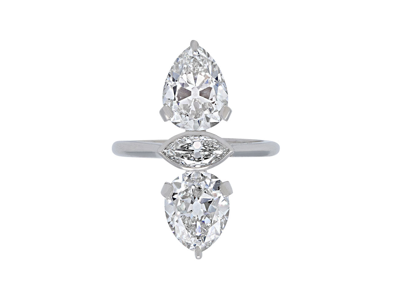 Beladora 'Bespoke' Twin Old-cut Pear and Marquise Diamond Ring in Platinum