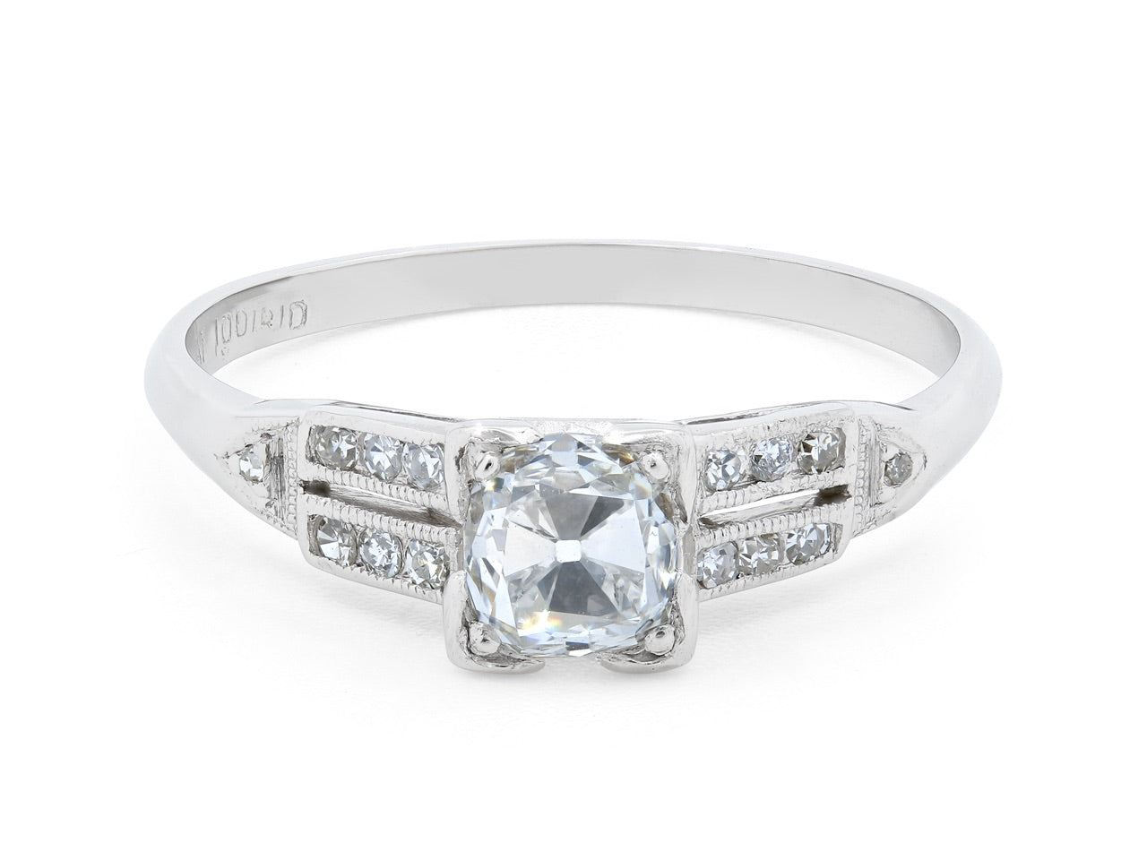 Art Deco Old Mine Brilliant Cut Diamond Ring, 0.56 carat E/SI-1, in Platinum