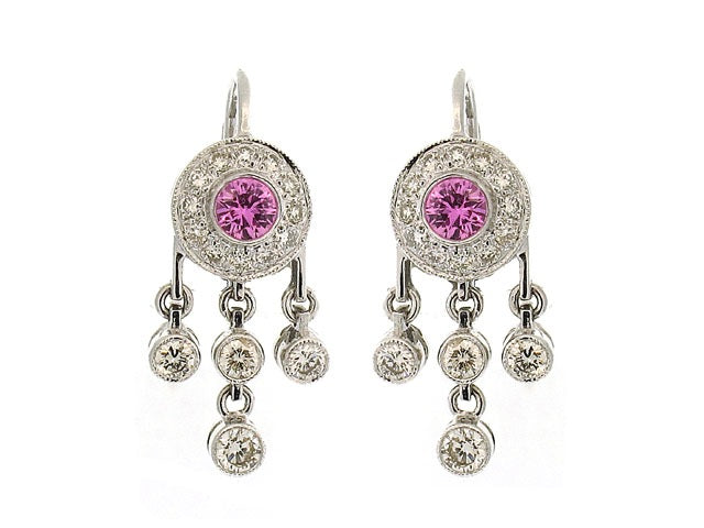 Pink Sapphire and Diamond Earrings in 18K