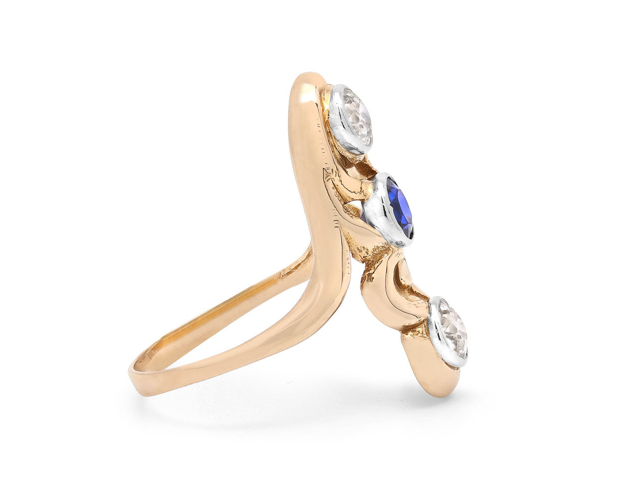 Antique Art Nouveau Sapphire and Diamond Ring in 14K Gold
