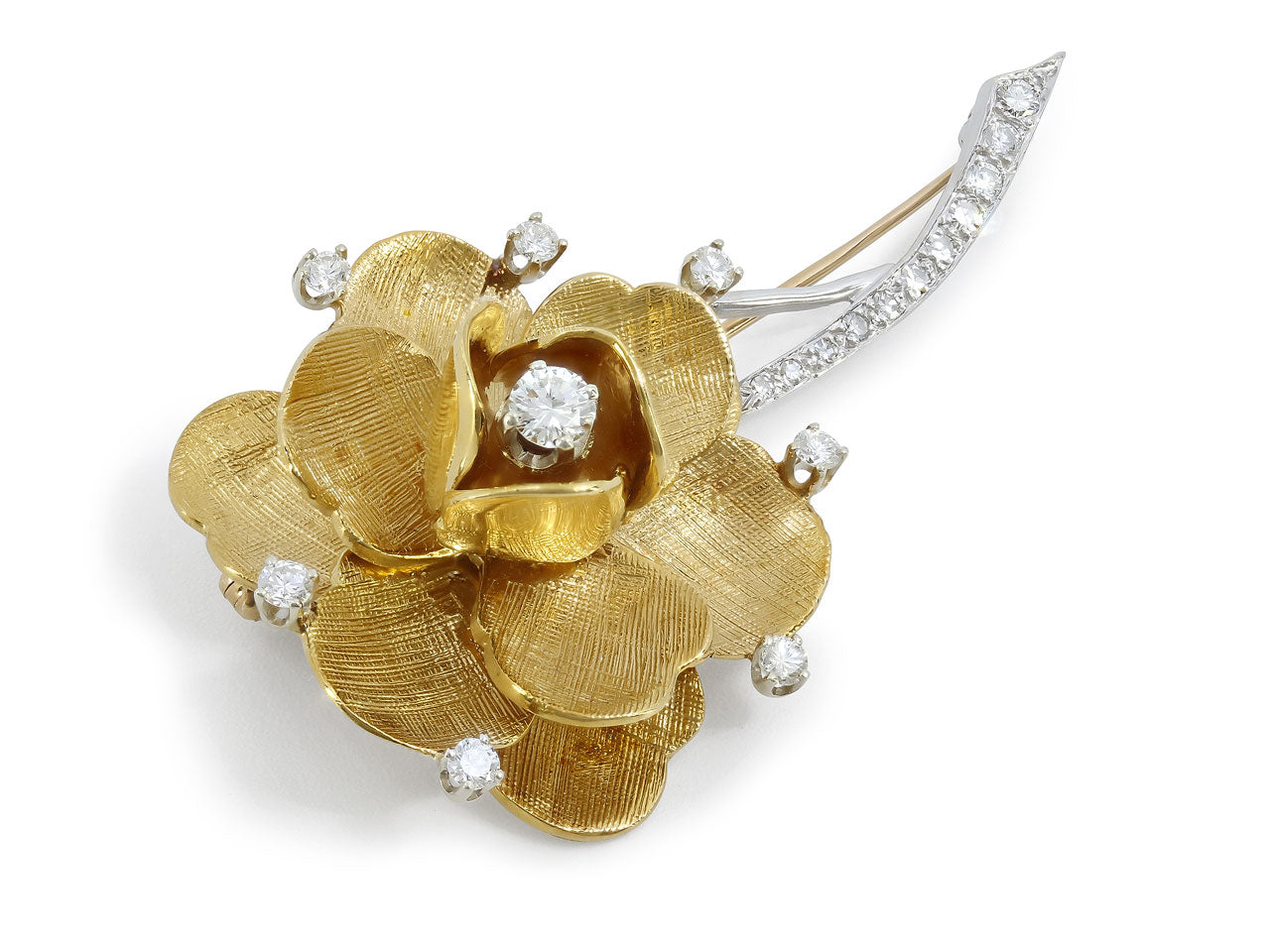 Diamond Flower Brooch in 18K Gold