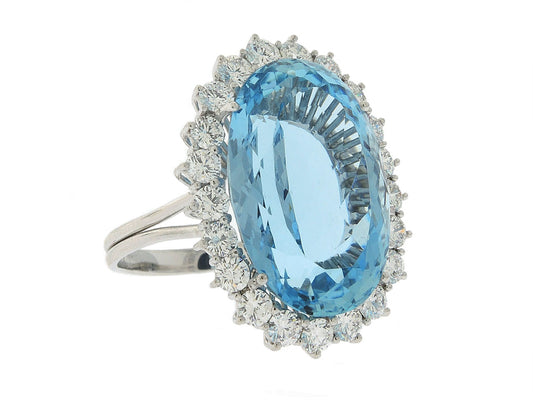 Aquamarine and Diamond Ring in Platinum