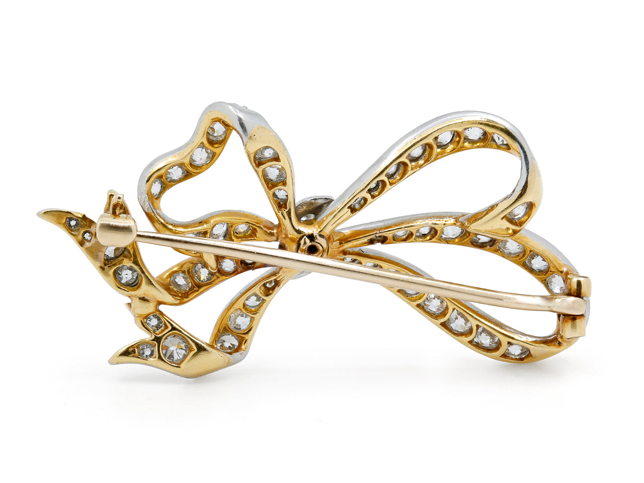 Antique Edwardian Diamond Bow Brooch in Platinum and 18K Gold