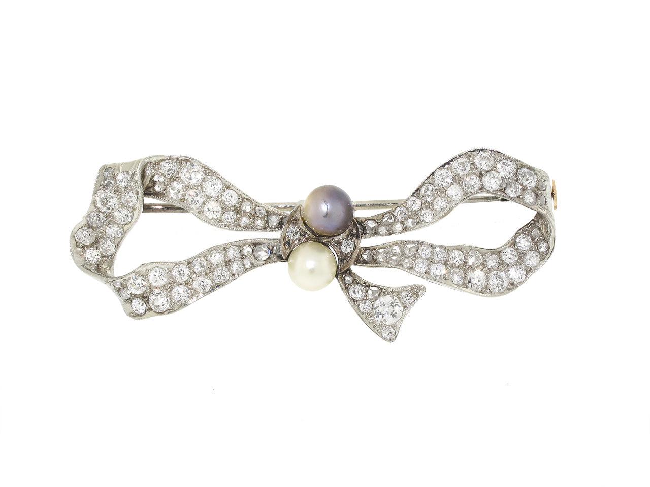 Antique Edwardian Diamond and Natural Pearl Bow Broo #505208 – Beladora