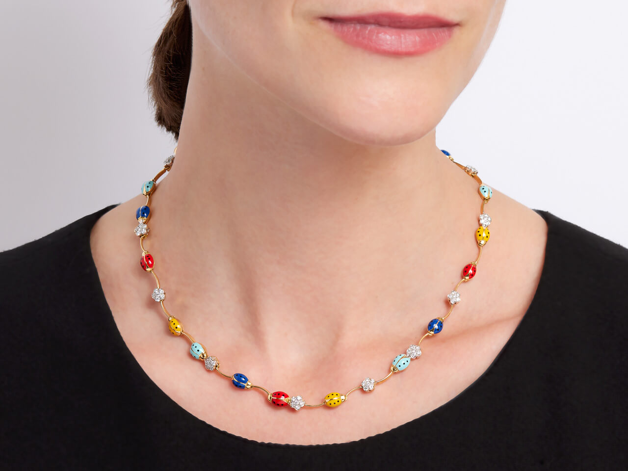 Aaron Basha Ladybug and Diamond Necklace in 18K Gold