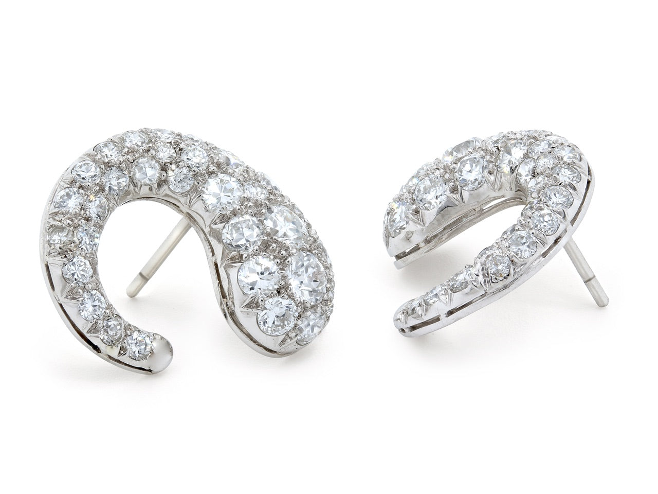 Mid-Century Diamond Spiral Earrings in Platinum