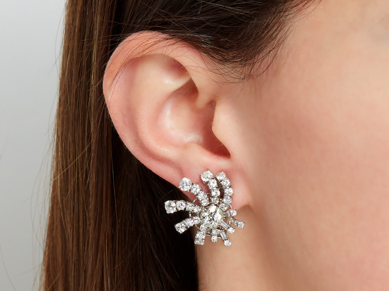 Mid-Century Diamond Earrings in Platinum