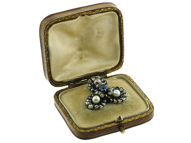 Antique Victorian Sapphire, Diamond and Pearl Brooch