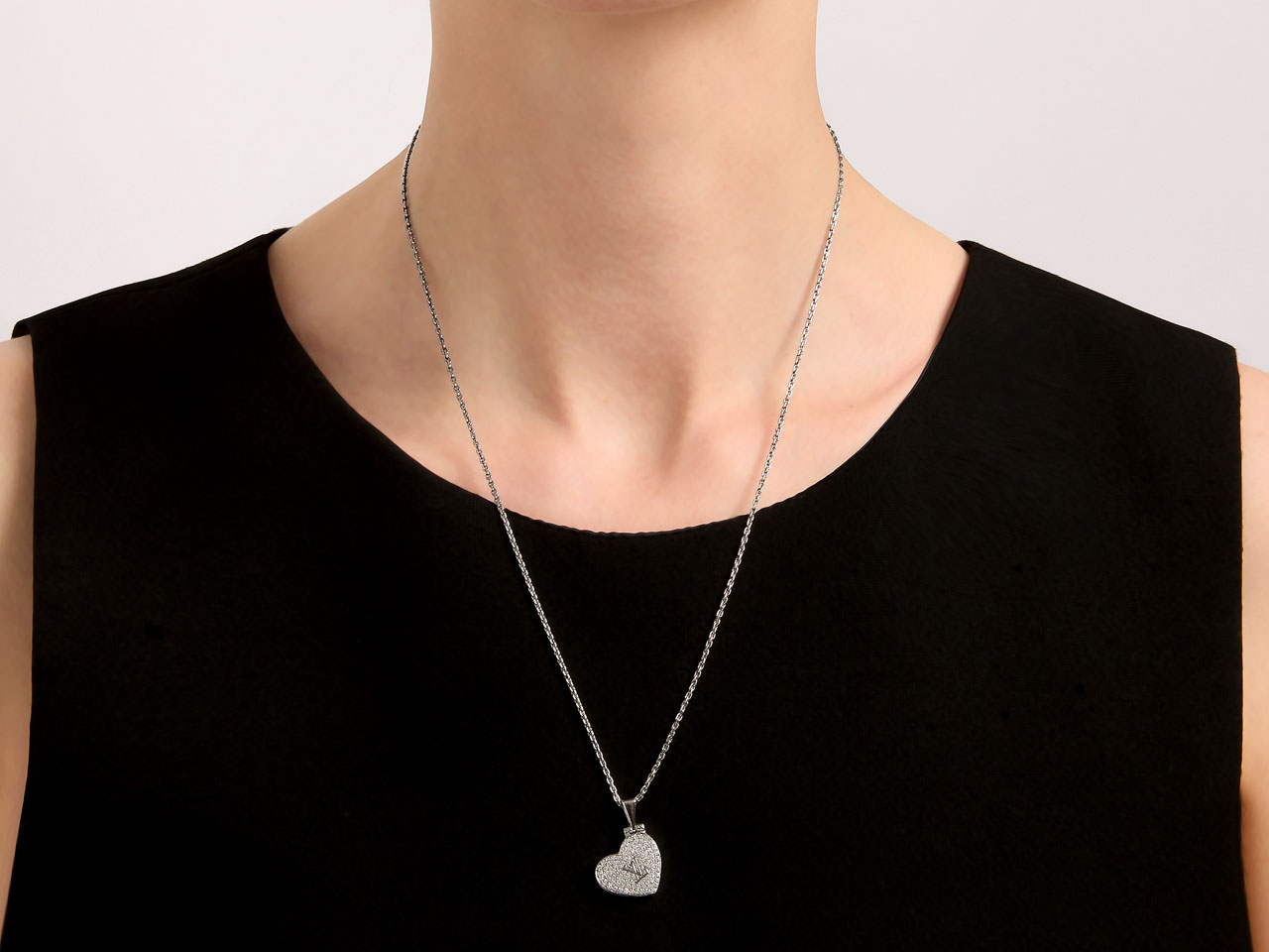 Louis Vuitton Diamond Heart Locket Necklace in 18K White Gold