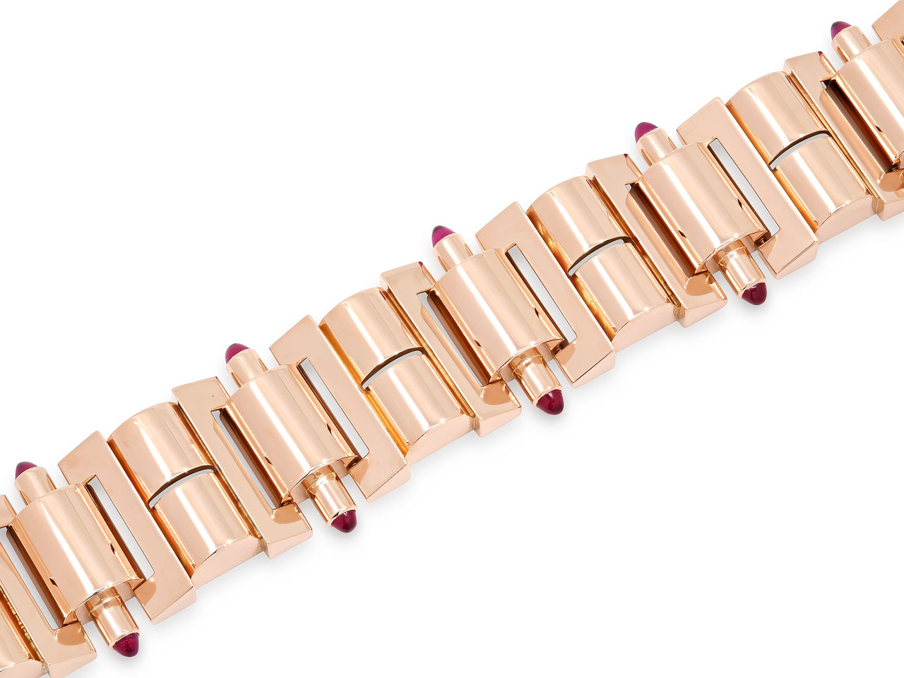 Retro Bracelet with Synthetic Rubies in 18K Rose Gold