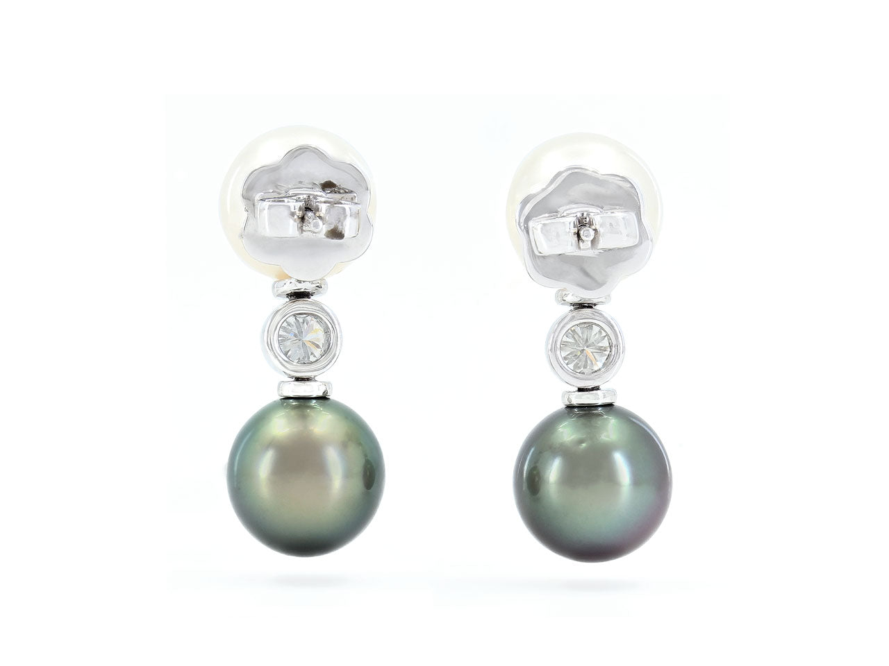South Sea and Tahitian Pearl and Diamond Earrings in 18K White Gold