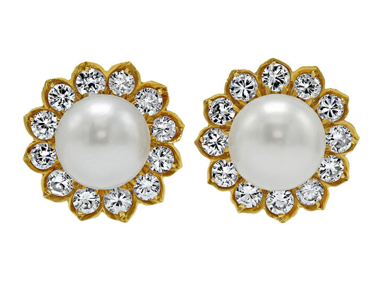 Tallarico Pearl and Diamond Earrings in 18K Gold