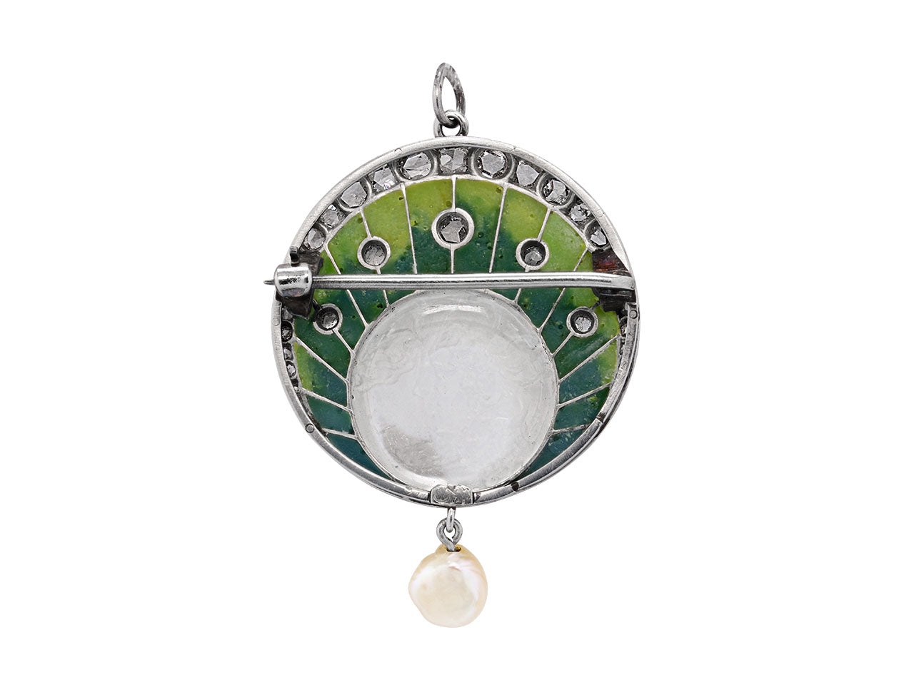 Antique Art Nouveau Diamond and Pearl Pendant in Platinum