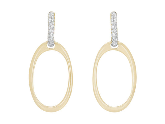 Oval Hoop Earrings with Diamond Tops in 18K Gold, by Beladora