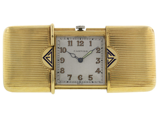 Movado for Cartier Art Deco 'Ermeto' Clock in 18K Gold