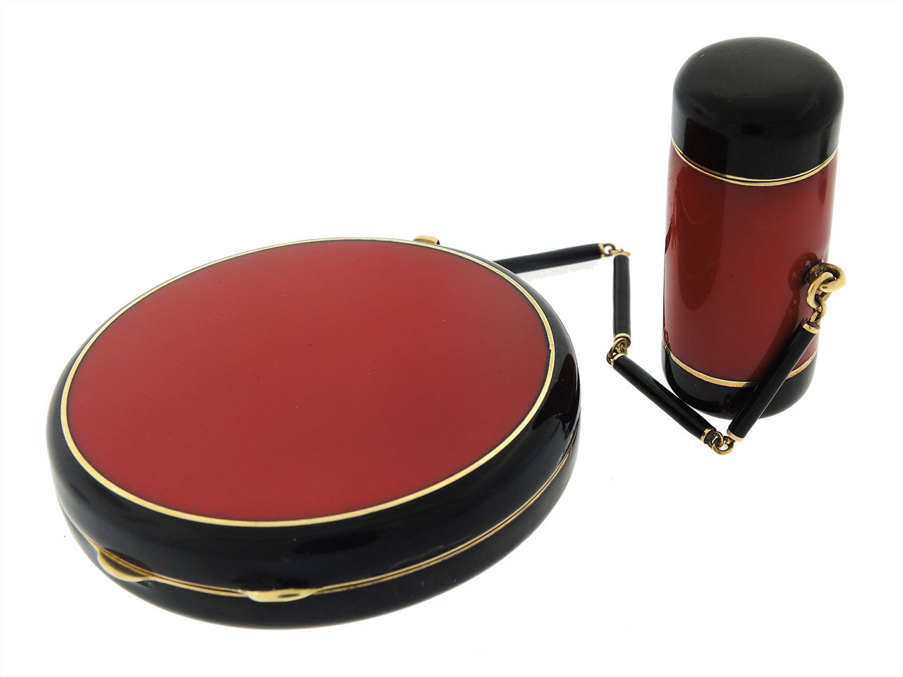 Art Deco Enamel Compact and Lipstick Holder in 14K and Silver Gilt