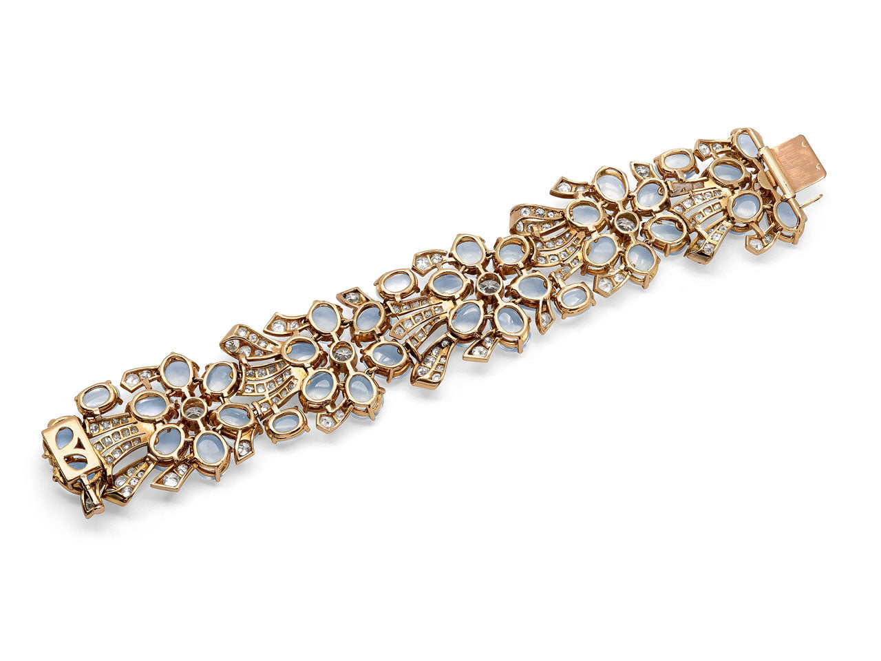 Mid-Century Moonstone and Diamond Bracelet in 18K Gold