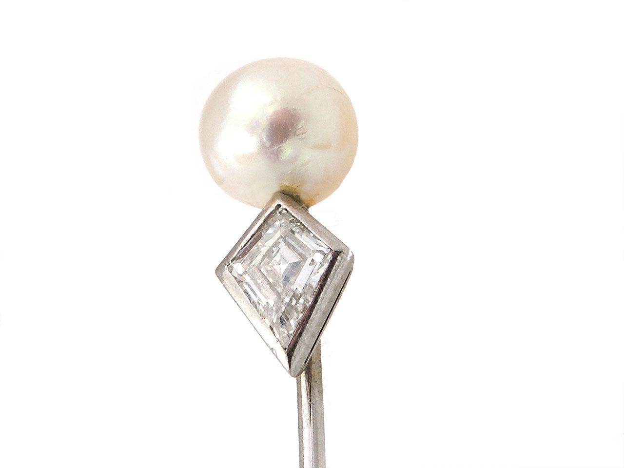 Art Deco Natural Saltwater Pearl and Diamond Pin in Platinum and White Gold
