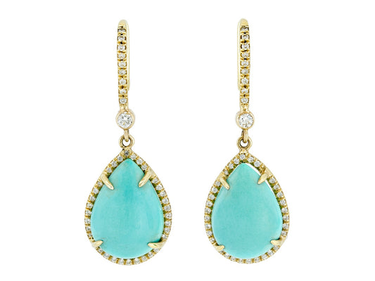 Turquoise and Diamond Drop Earrings in 18K Gold
