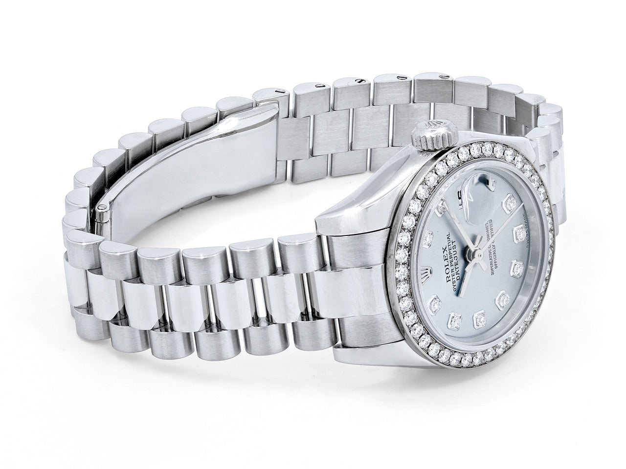 Ladies Rolex Datejust Watch, 26 mm, with Custom Diamond Bezel, in Platinum