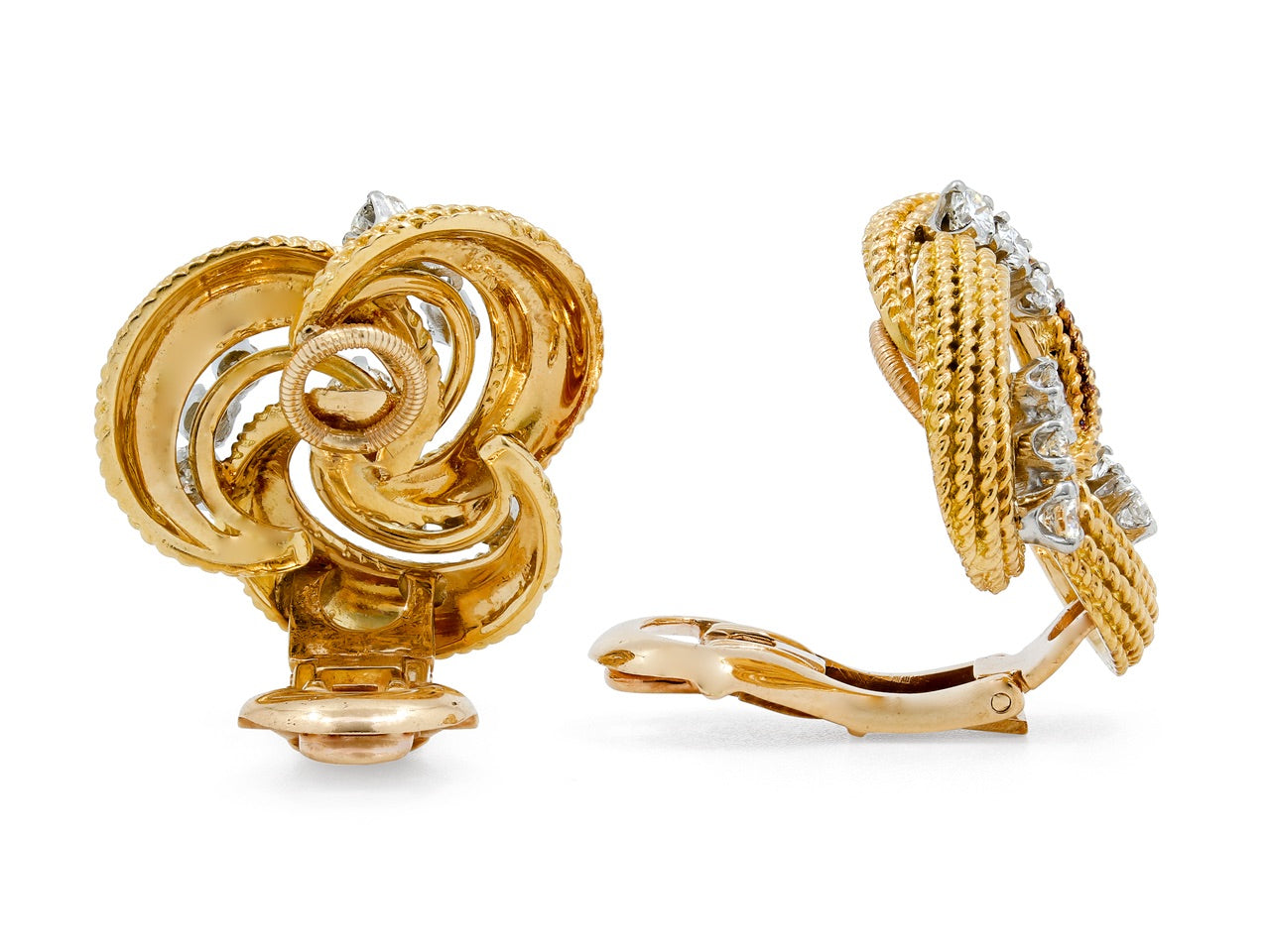 Mid-Century Swirl Diamond Earrings in 18K Gold