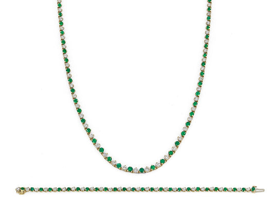 Emerald and Diamond Necklace and Bracelet in 18K Gold, by Black Starr & Frost