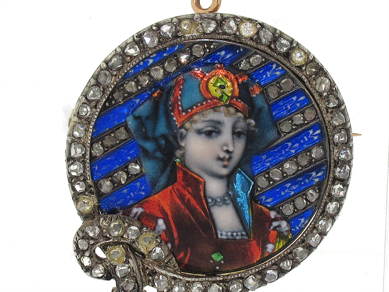 Antique Victorian Diamond and Limoges Enamel Portrait Brooch