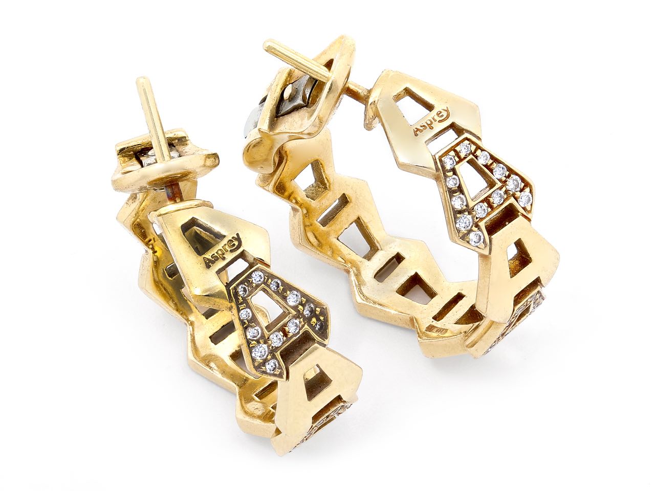 Asprey 'A Deco' Diamond Hoop Earrings in 18K Gold