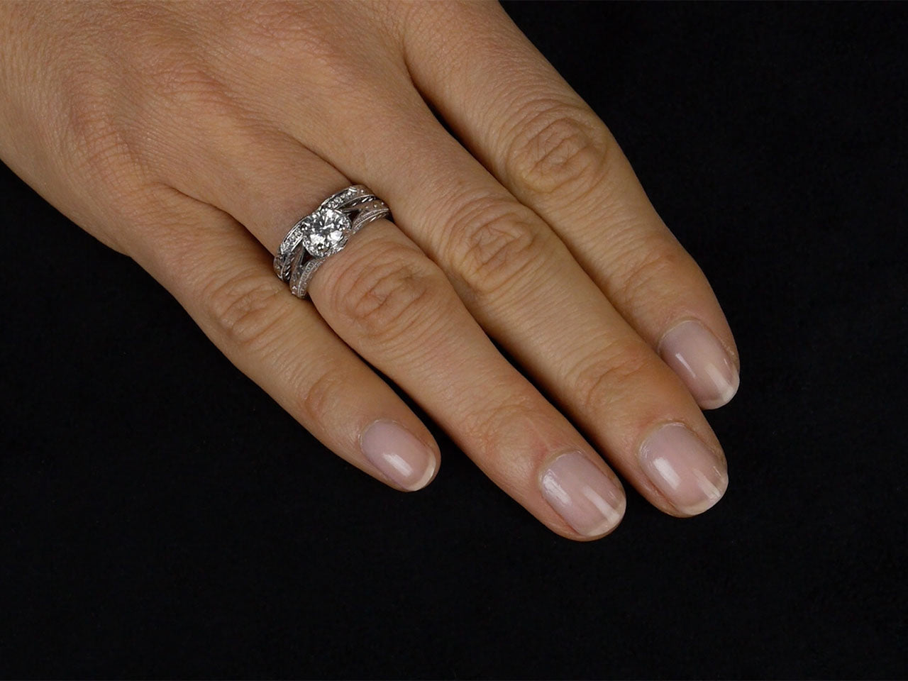 Diamond Ring, 0.73 carat, and Wedding Band in 14K White Gold, by Neil Lane