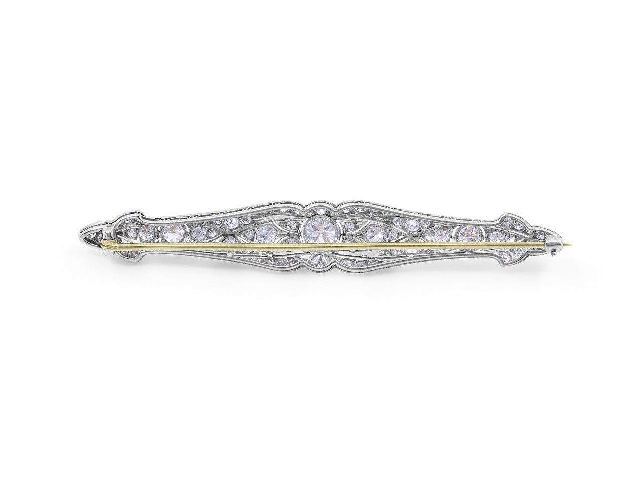 Art Deco Transitional Cut Diamond Bar Brooch in Platinum